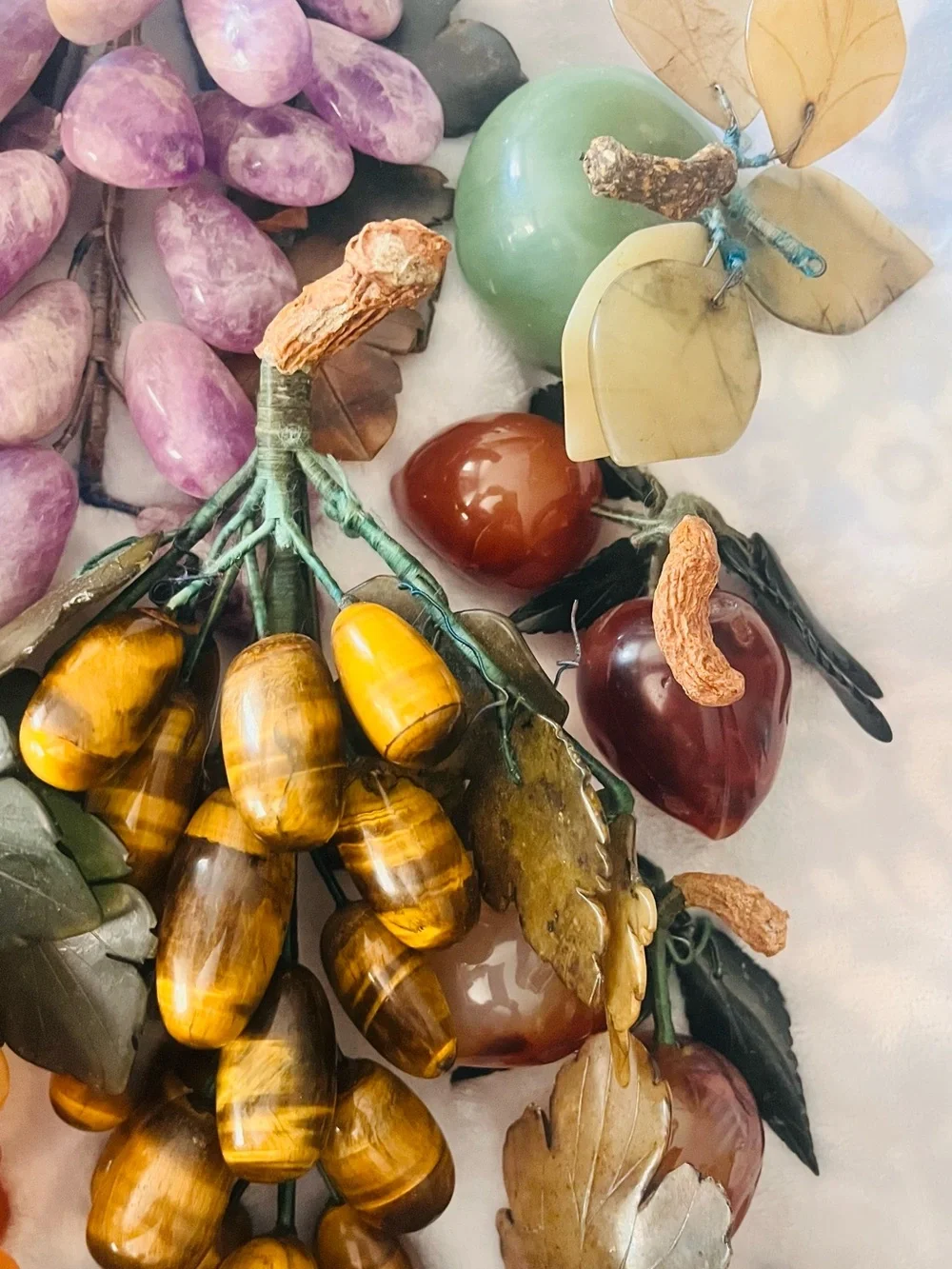 Decorative Gemstone Fruit Cluster Accent - Purple, Amber, Green